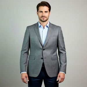 Hugo Boss Virgin Wool Dual Vent Gray Geo Mens Blazer Jacket 44L Woven in Italy